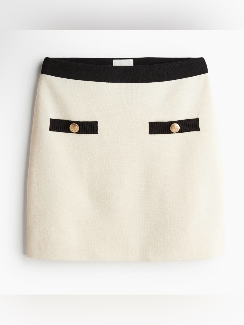 NWT H&M Cream Fine-Knit Skirt with Black Waistband & Pocket Trim XL